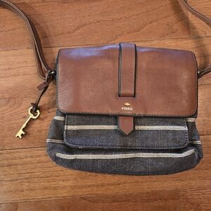 Fossil Brown and Gray Striped Crossbody Bag